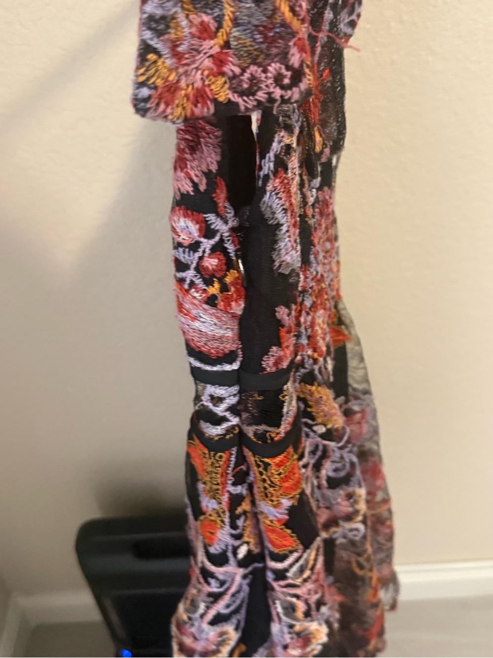 Free People NWT Embroidered Tie Strap Romper Black Pink Floral Cutout - Size Med - Picture 8 of 10